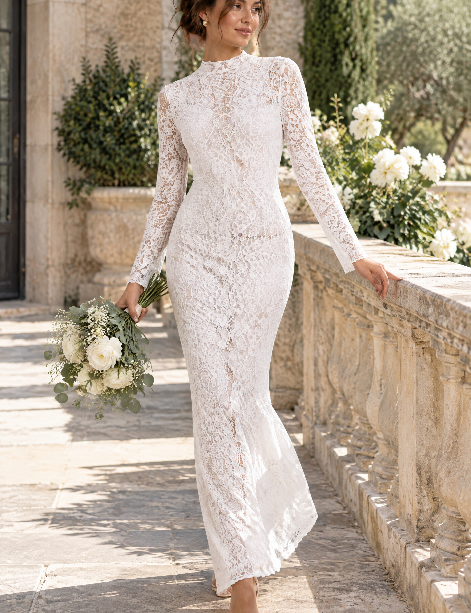 Robe longue blanche en dentelle | Photo lifestyle | Lounelle Paris