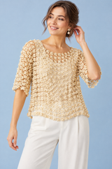 Beige Beaded Embroidered Top