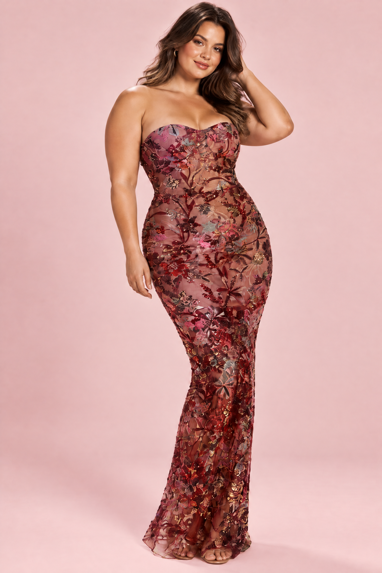Robe moulante bustier rouge | Porté sur une silhouette plus ronde | Lounelle Paris