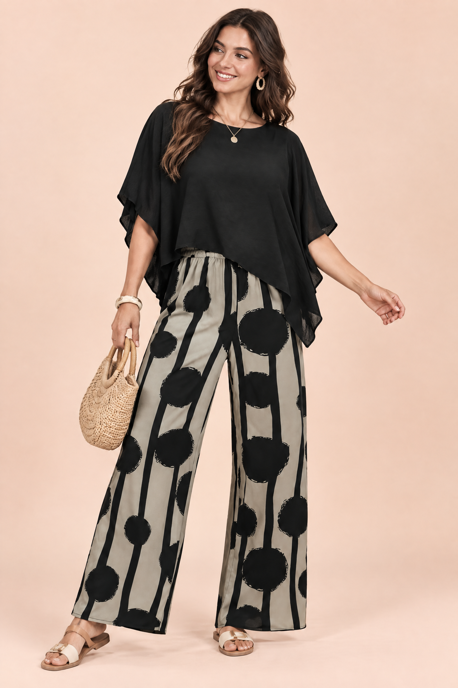 Ensemble pantalon noir à pois | Porté sur une autre silhouette | Lounelle Paris