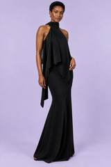 Black Halterneck Maxi Dress with Draped Panel