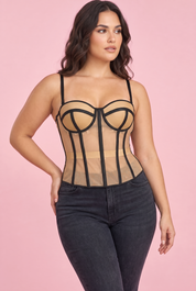 Top bustier beige à empiècements transparents | Porté sur une autre silhouette | Lounelle Paris