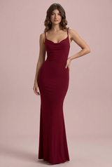 Burgundy Backless Cowl-Neck Dress