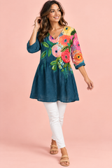 Striped V-Neck Tunic Teal