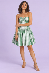 Striped Strapless Green Backless Dress