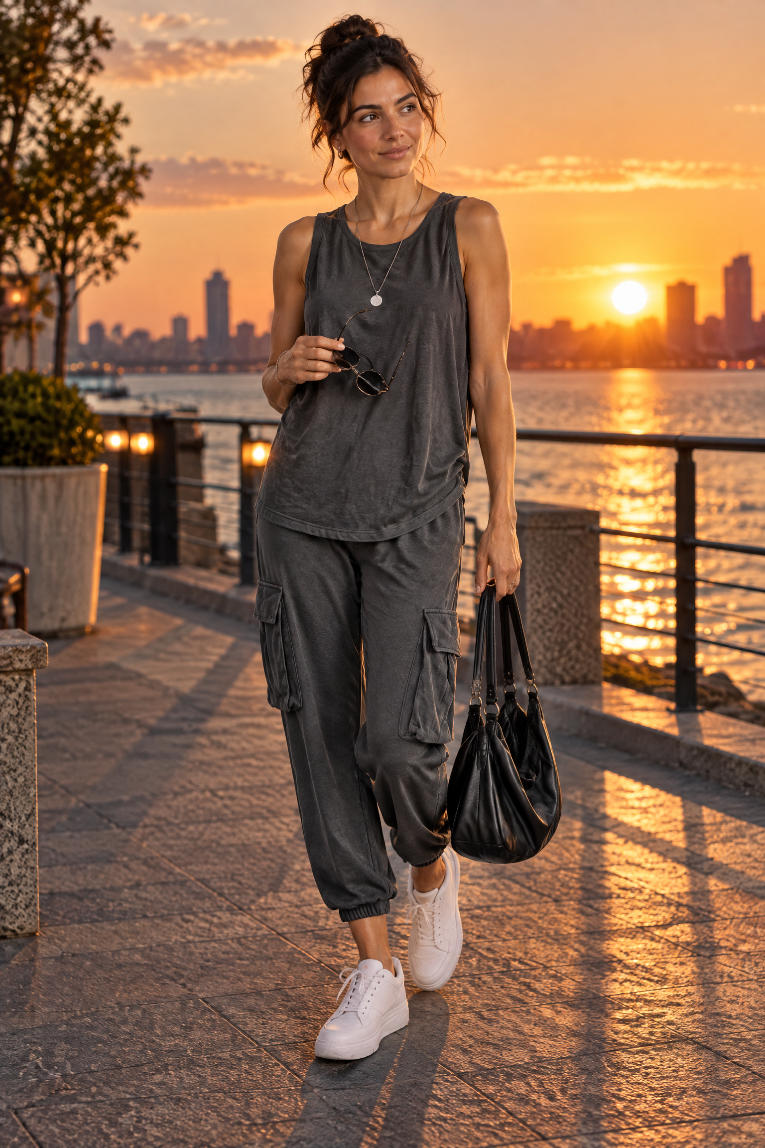 Ensemble deux pièces fluide avec débardeur et pantalon – gris foncé | Deuxième photo lifestyle | Lounelle Paris