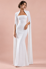 White Square-Neck Maxi Dress With Cape Sleeves