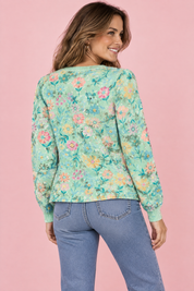 Cardigan vert menthe boutonné à col rond | Vue de dos | Lounelle Paris