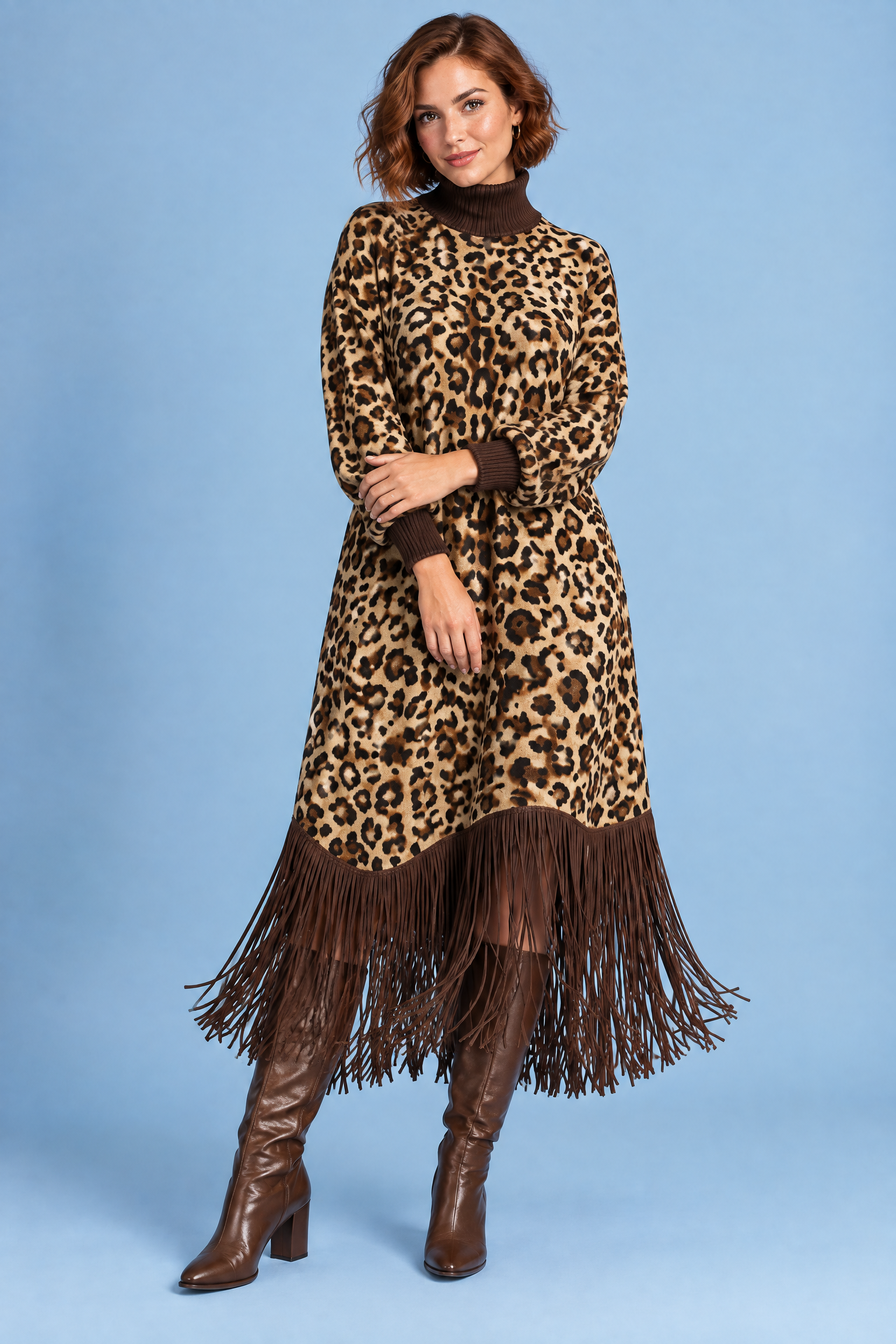 Robe longue imprimée léopard à franges | Porté sur une autre silhouette | Lounelle Paris