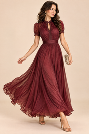 Robe longue plissée bordeaux | Vue en mouvement | Lounelle Paris
