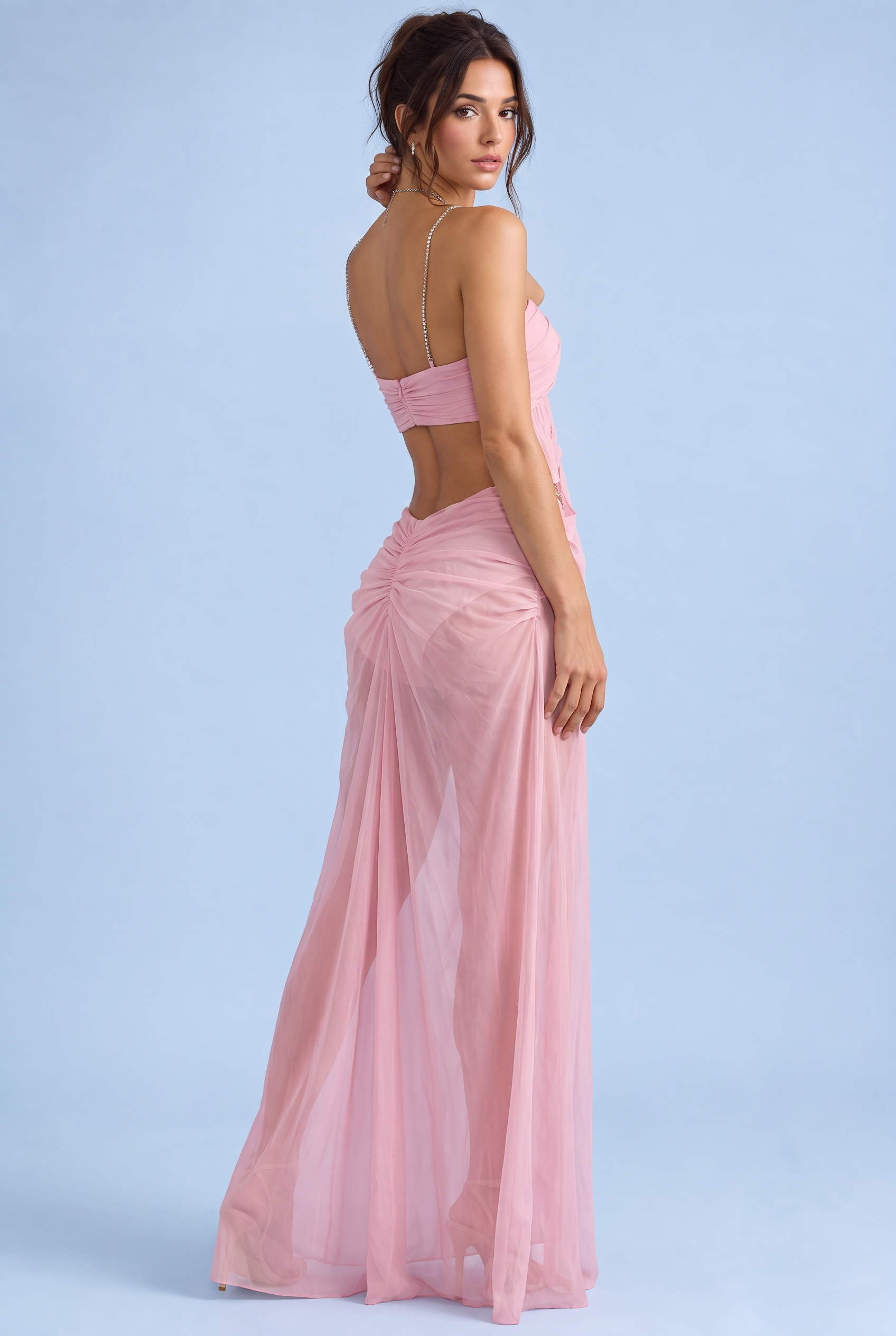 Robe longue rose asymétrique à découpes | Vue de dos | Lounelle Paris