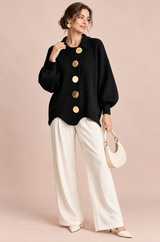 Oversized Black Collared Cardigan