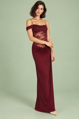 Burgundy Lace Panel Maxi Dress