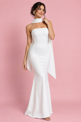 White Strapless Bandeau Fishtail Maxi Dress