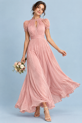 Pink Pleated Maxi Dress