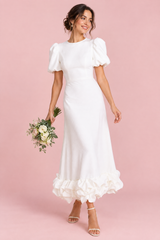 White Puff Sleeve Ruffle Maxi Dress