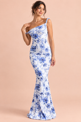 Blue Twisted Asymmetric Maxi Dress