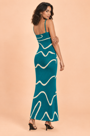 Robe longue rayée dos nu bleu canard | Vue de dos | Lounelle Paris