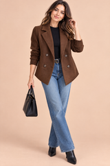 Dark Brown Double-Breasted Lapel Blazer