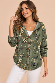 Gilet vert olive à capuche boutonné | Vue de face | Lounelle Paris
