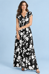 Black Floral Smocked Maxi Dress