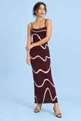 Burgundy Backless Striped Dress