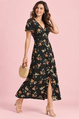 Black V-Neck A-Line Dress