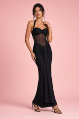 Black Ruched Halter Maxi Dress