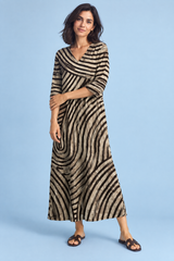 Beige V-Neck Flowing Dress