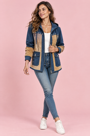Veste à capuche bleue à empiècements | Vue de face | Lounelle Paris