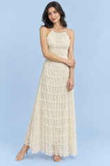 Off White Pleated Maxi Dress