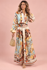 Ensemble chemise et jupe imprimé multicolore | Vue de face | Lounelle Paris