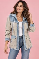 Beige Panelled Hooded Jacket