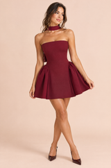 Burgundy Backless Fit-and-Flare Mini Dress