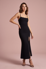 Black Lace Back Slit Dress
