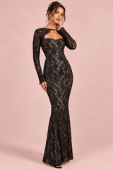 Black Lace Sweetheart-Neck Maxi Dress