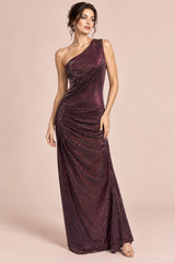 One-Shoulder Burgundy Sequin Dress