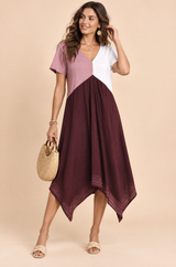 Asymmetric Burgundy V-Neck Midi Dress