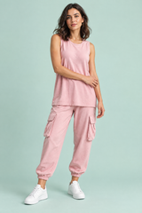 Pink Flowy Two-Piece Vest Trouser Set