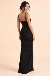 Robe longue noire froncée à encolure carrée | Vue de dos | Lounelle Paris