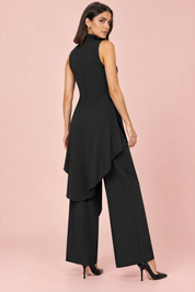 Ensemble pantalon noir fluide avec top sans manches à col montant | Vue de dos | Lounelle Paris