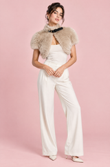 Faux Fur Buckle Capelet Stone