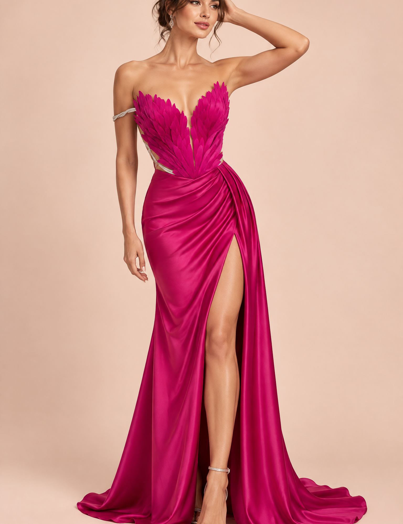 Robe longue bustier froncée rose | Vue de face | Lounelle Paris