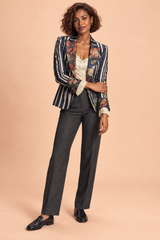 Blue Fitted Floral Stripe Blazer