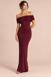 Robe longue bustier froncée bordeaux | Vue de face | Lounelle Paris