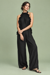 Black Maxi Ruffle Halter Dress