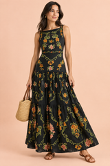 Black Floral Tiered Maxi Dress