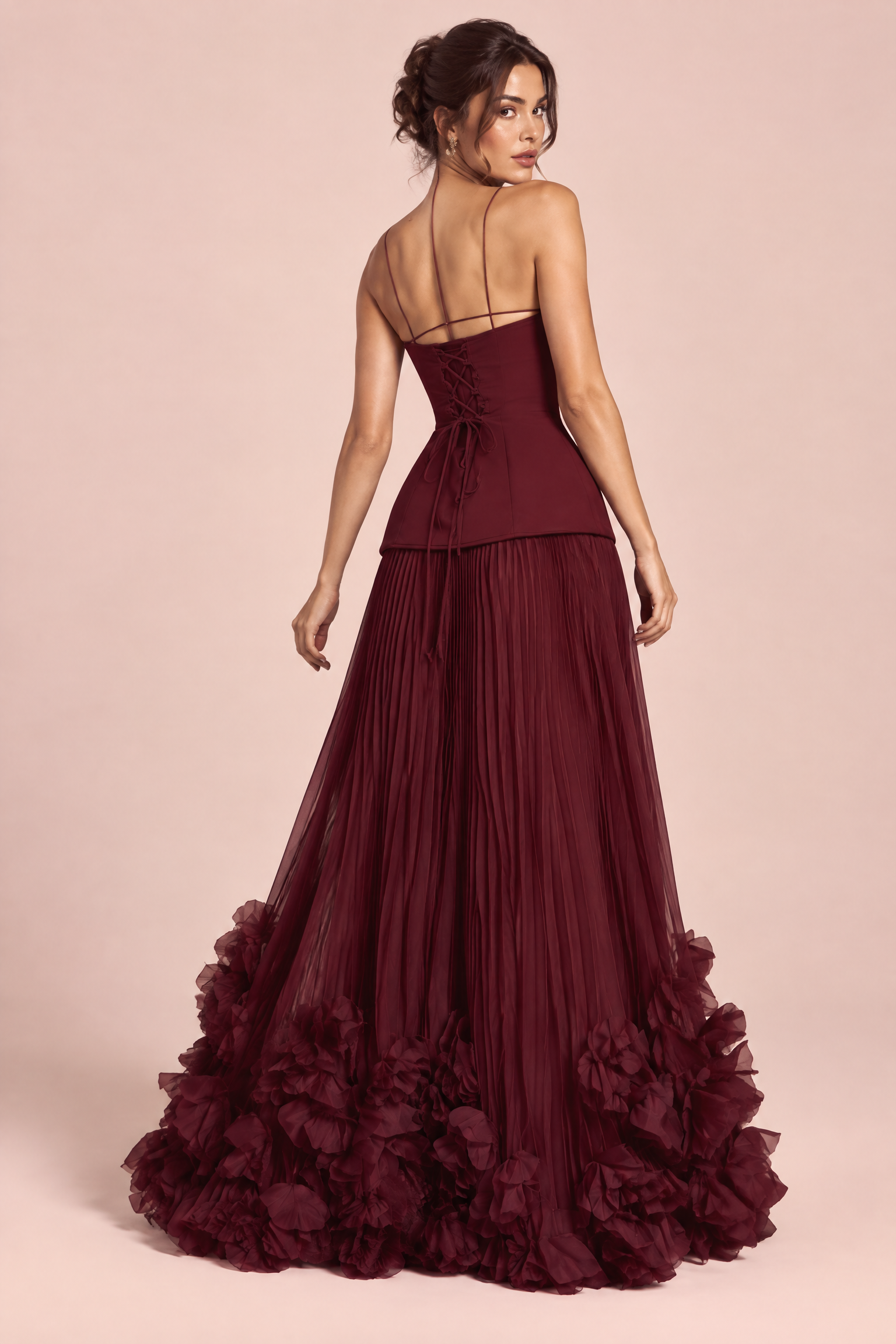 Robe longue bustier plissée rouge | Vue de dos | Lounelle Paris