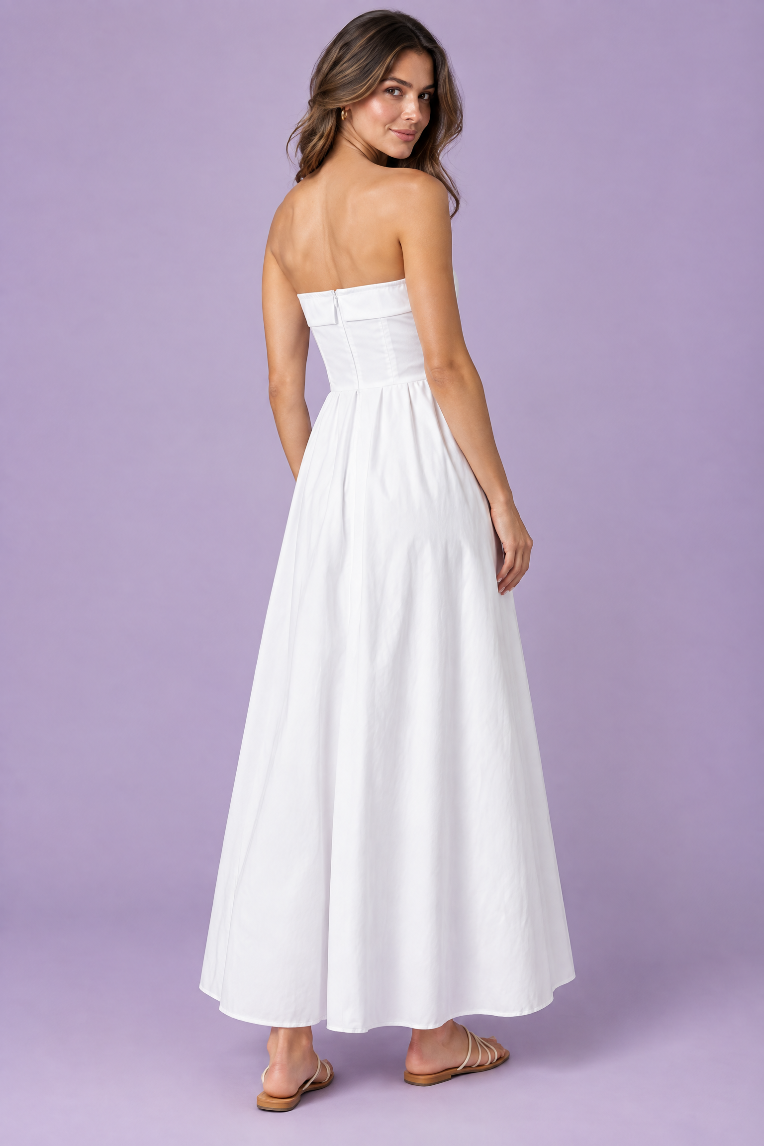Robe midi évasée bustier — blanche | Vue de dos | Lounelle Paris