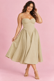 Robe bustier midi beige | Porté sur une autre silhouette | Lounelle Paris